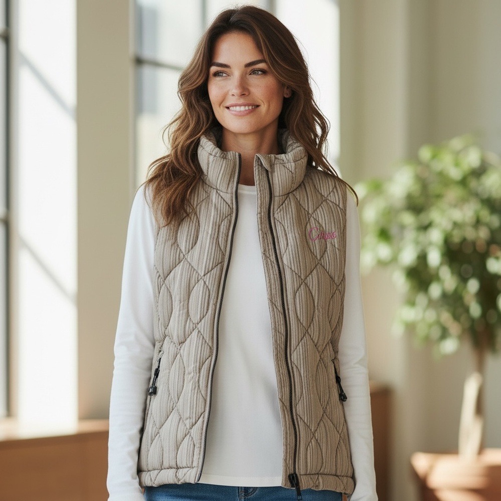 O'Neill Transit Quilted Puffer Vest Women S Tan Brown Striped Goose Down Outdoor